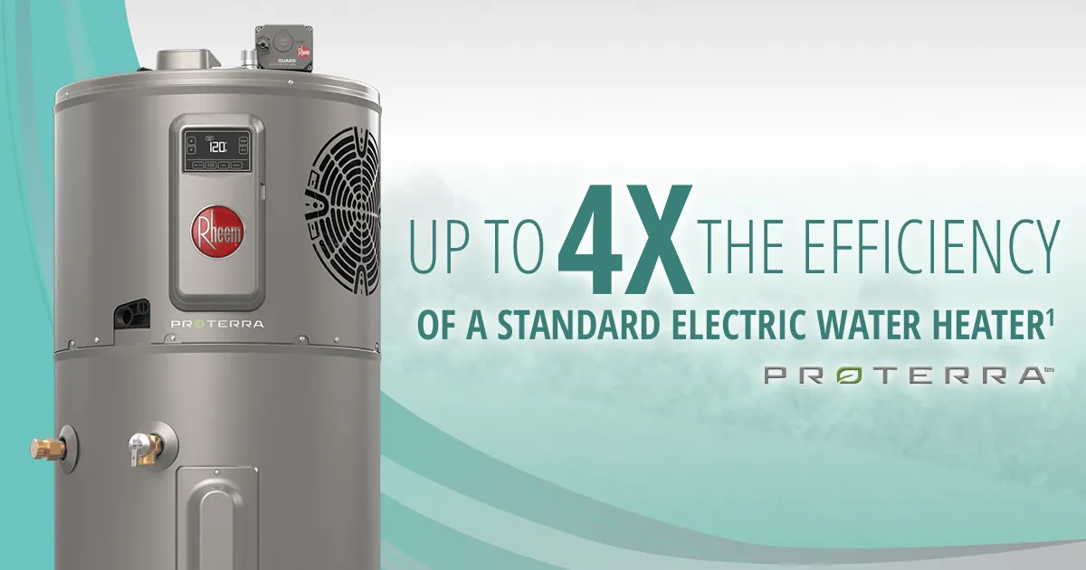 Rheem ProTerra hybrid water heater, up to 4x the efficiency of a standard electric model
